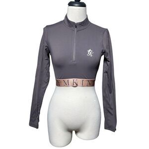 Gym King Grey & Pink Long Sleeve Women's Crop Top Size Small